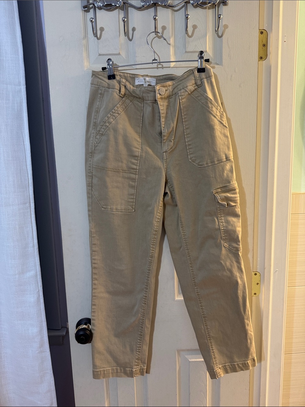 Cropped Casual Risen Utility Tan Cargo Pants
